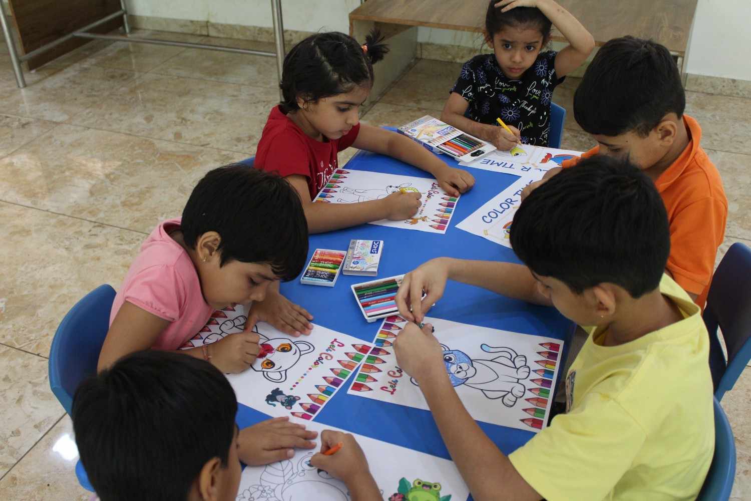 Children coloring and drawing