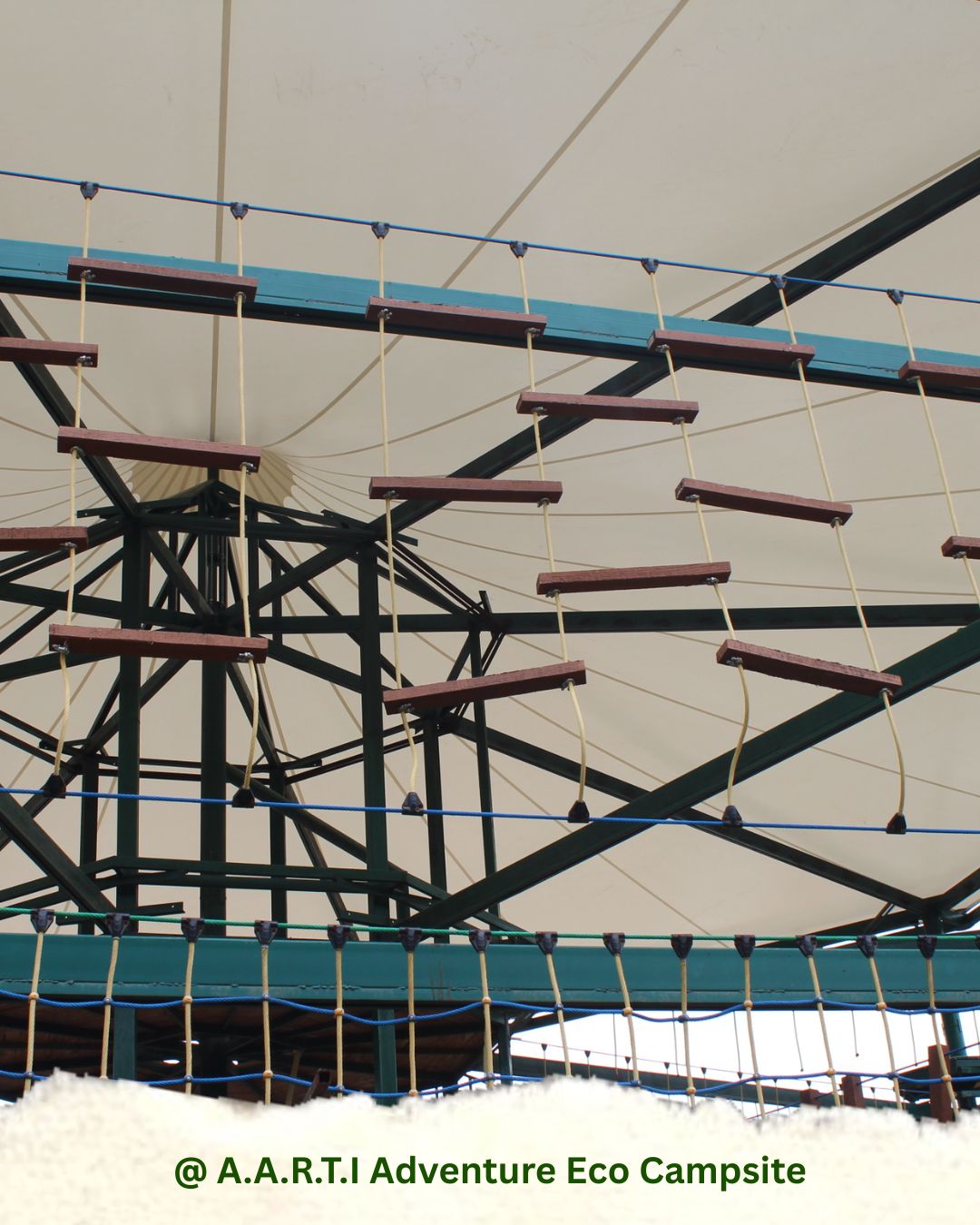 Indoor or covered high ropes course structure