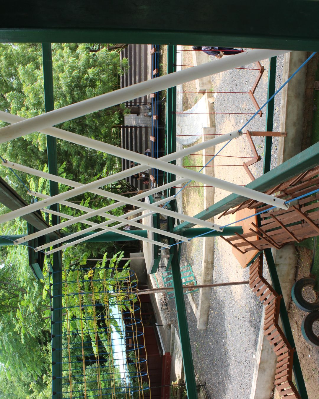 Criss-cross pipe balance walk adventure activity