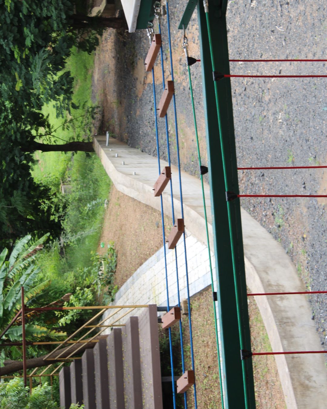 Tightrope walking challenge with wooden blocks